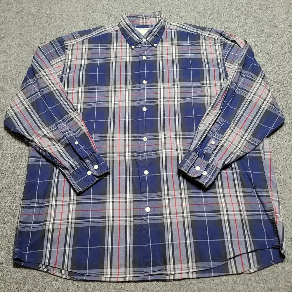 Vintage Banana Republic Shirt Mens Large Blue Tartan Plaid Preppy 90s Pocket